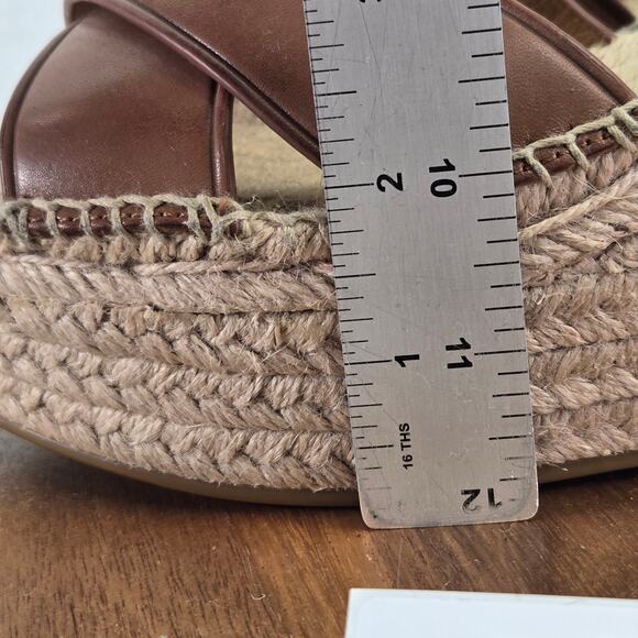 Coach Primrose Brown Leather Double Ankle Strap Platform Espadrille Wedge Sandal - Picture 3 of 16